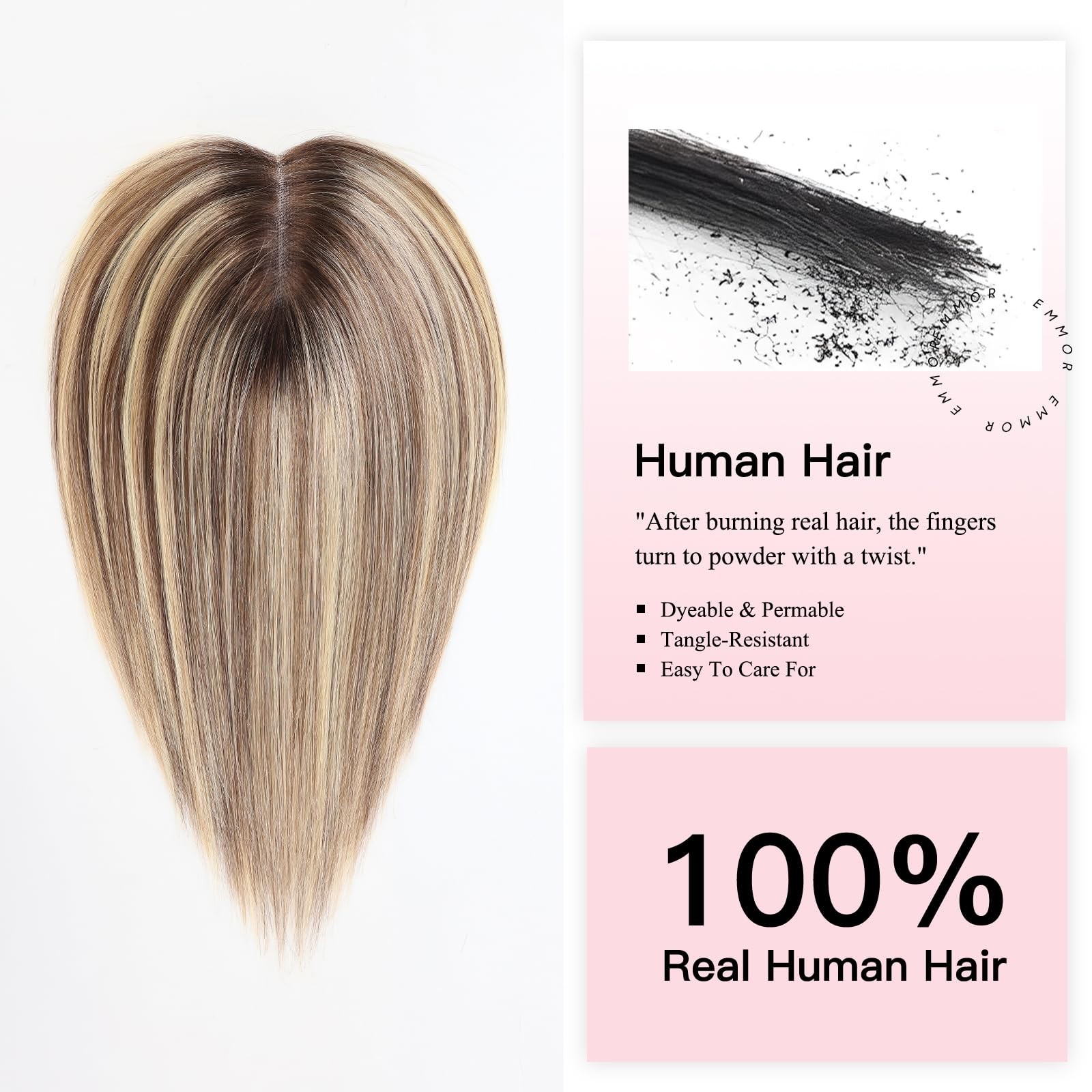 14″ Human Hair Topper for Women – Swiss Lace Base, Non-Slip Clips, Natural Look,