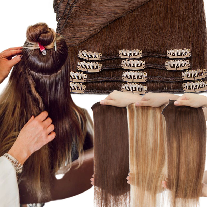 Clip in Human Hair Extensions Full Head 100% Real Remy Hair 24″ 8PCS Long Ombre
