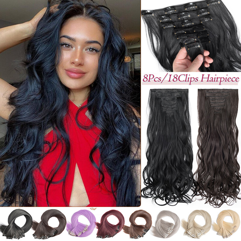 100% as remy human Hair Long Full Head Clip in on Hair Extensions Thick Ombre US