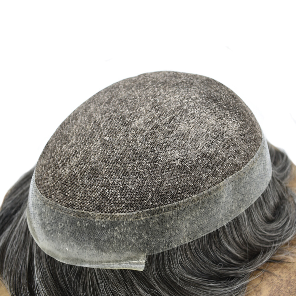 Mens Toupee Hairpiece French Lace Hair System Units Poly Skin Around Wig for Men