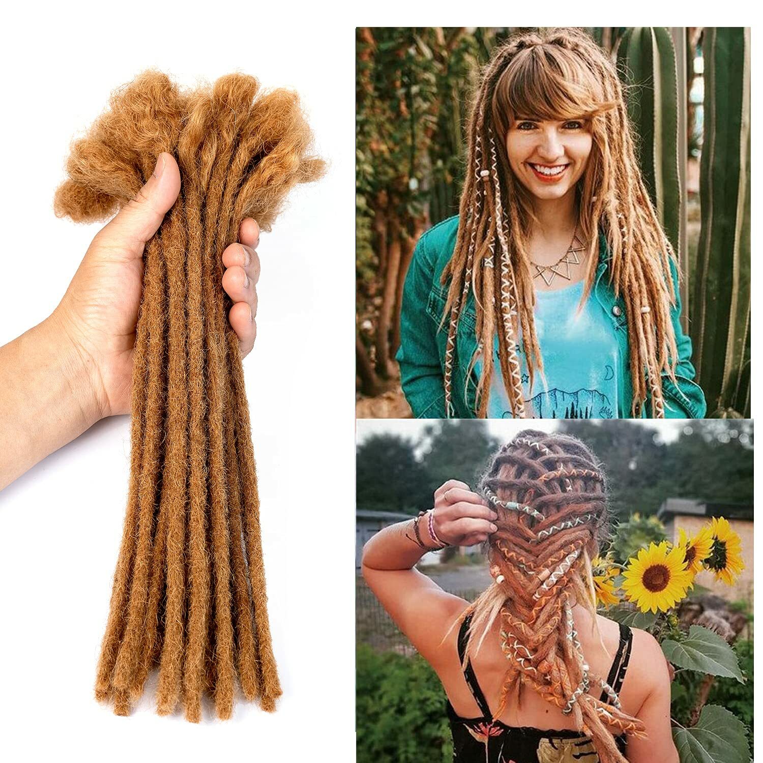 100%Real Human Hair Dreadlocks Extensions Handmade 0.8cm Locs Crochet Braid Hair
