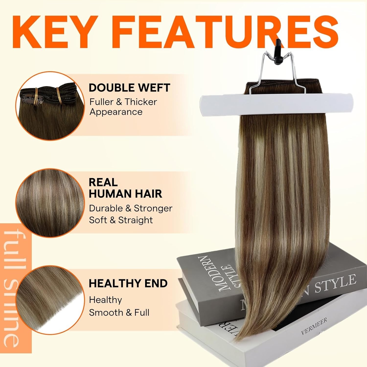 Full Shine Weft Human Hair Extensions Balayage #3/8/22 18in 105g Sew In