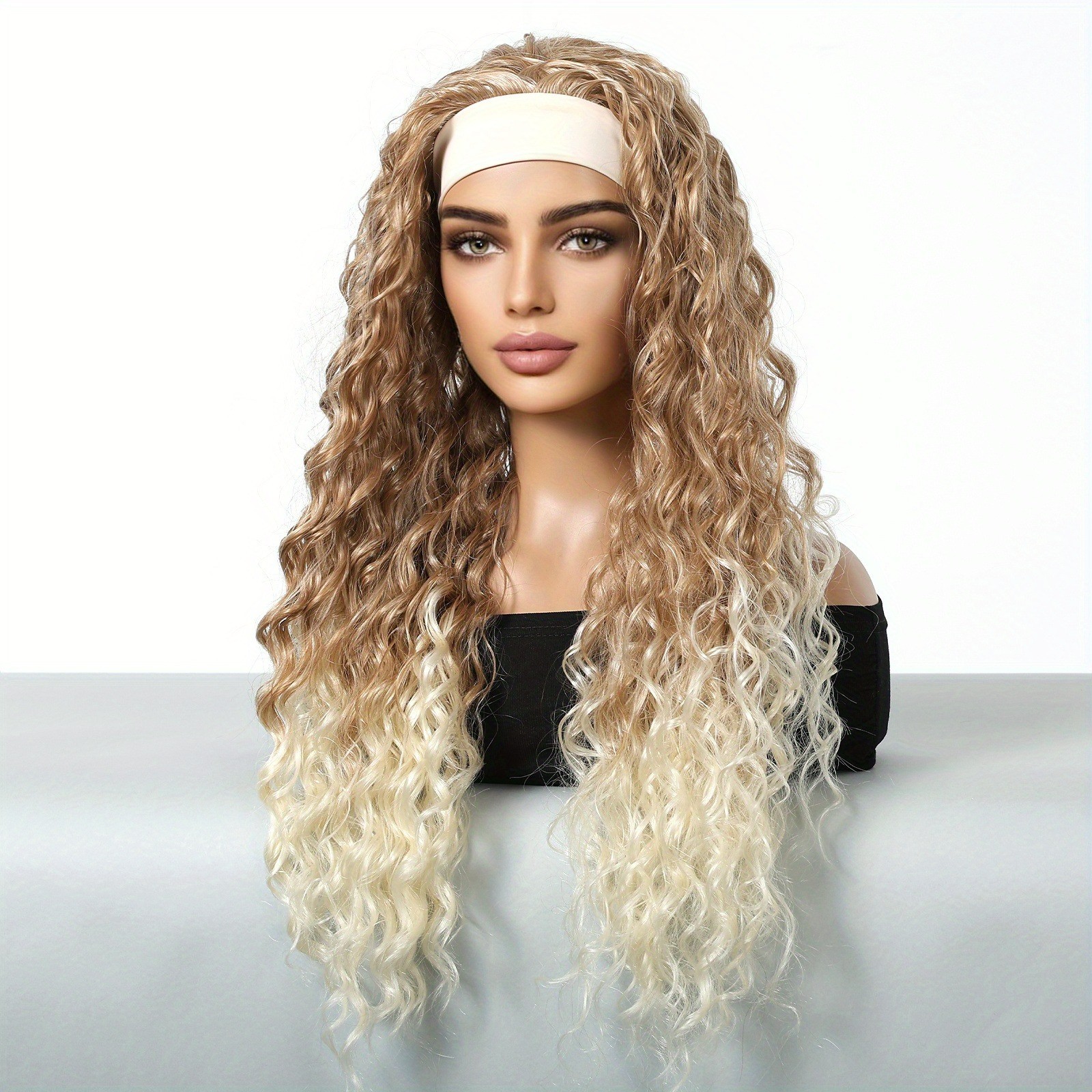26″ Ombre Blonde Long Curly Headband Wig Synthetic Hair Costume Party Halloween