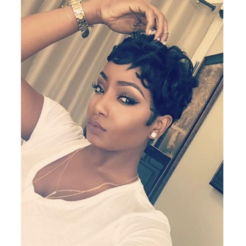 Natural Black Pixie Cut Wig for Black Women Synthetic Pixie Wigs Curly…