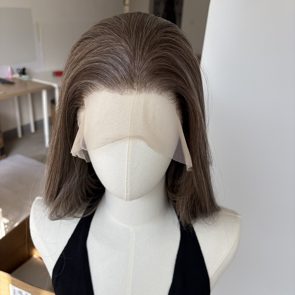 Heat Resistant Hair Brown mix Blonde Long Straight Natural Frontal Lace Wig