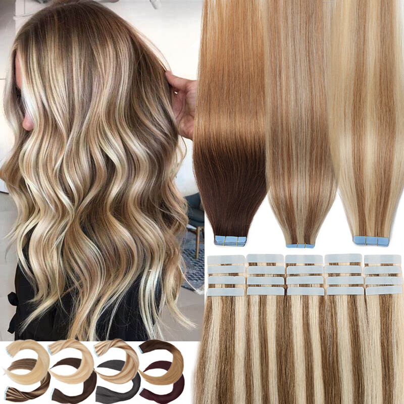 120G Balayage Tape In 100% Real Remy Human Hair Extensions Invisible Mix Blonde