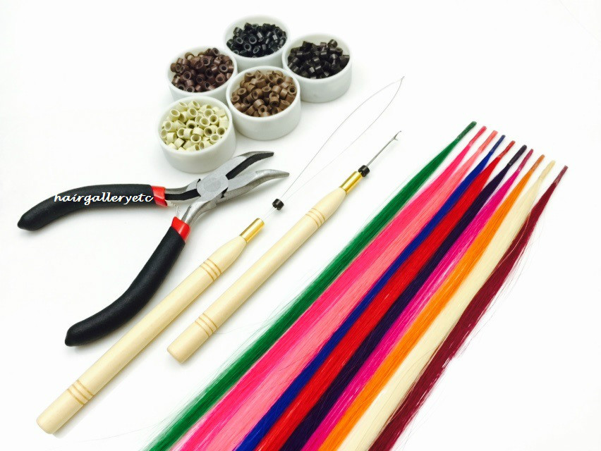 12″ I tip 100% Human Hair Extension 10pcs Micro Beads TOOL KIT PLIERS HOOK LOOP