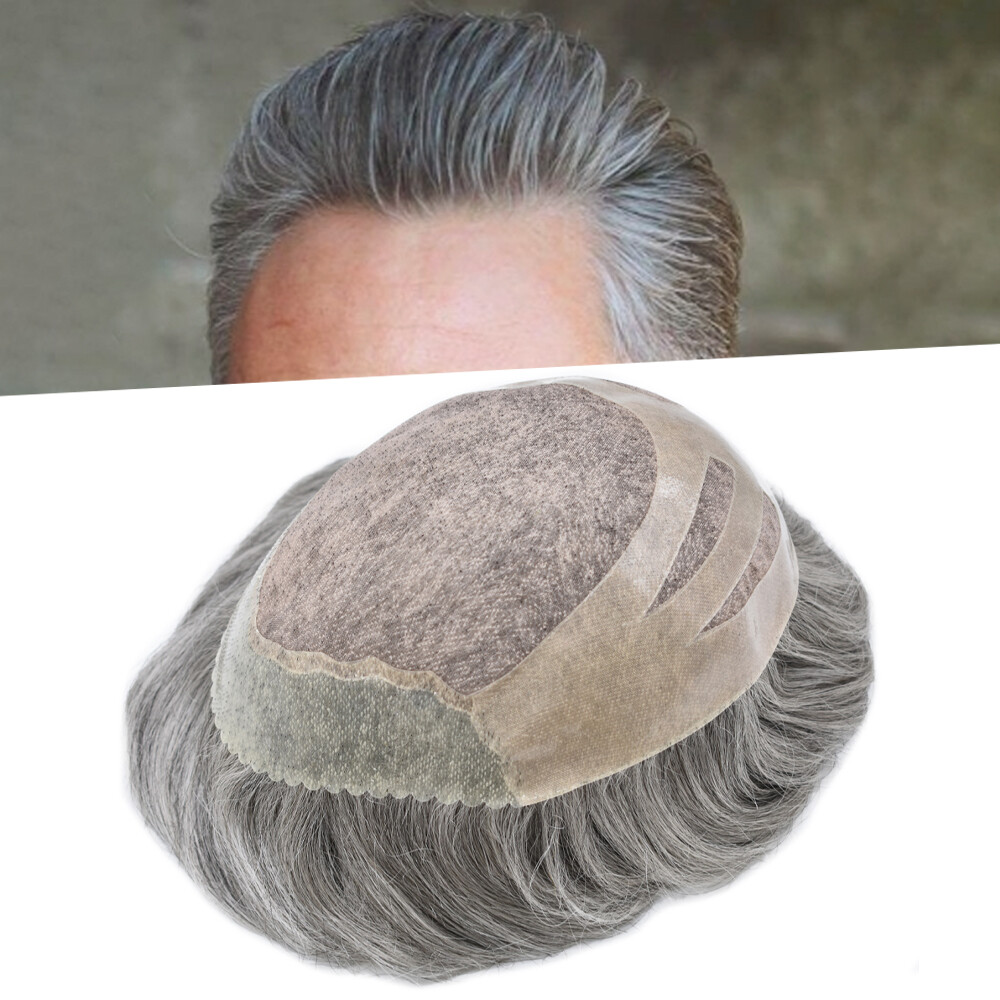 Toupee for Men Hairpiece Fine Mono Hair System Replacement Poly Skin Mens Wigs