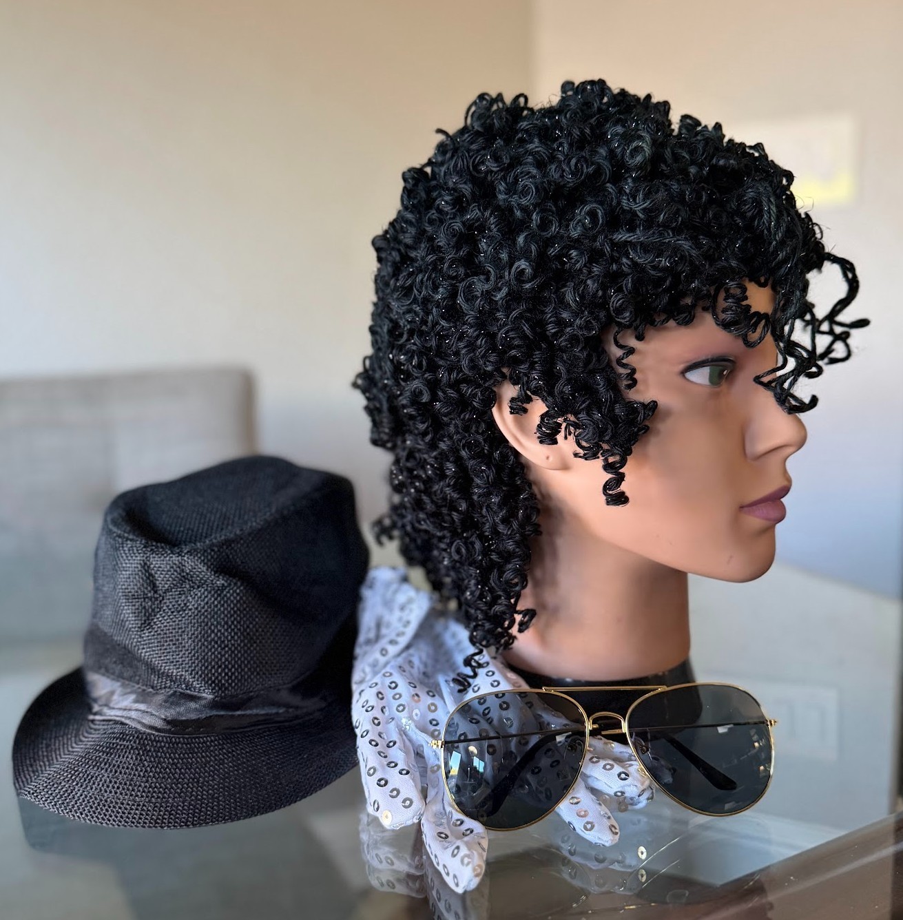 Black Afro-Jheri Curls Costume performance WIG with accessories Wearable Art