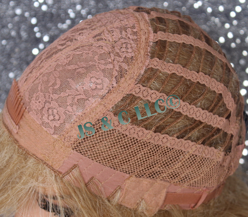 Human Hair Blend Wig Heat OK Curly Long Blonde mix Bangs Layered 27-613 NWT WBBT