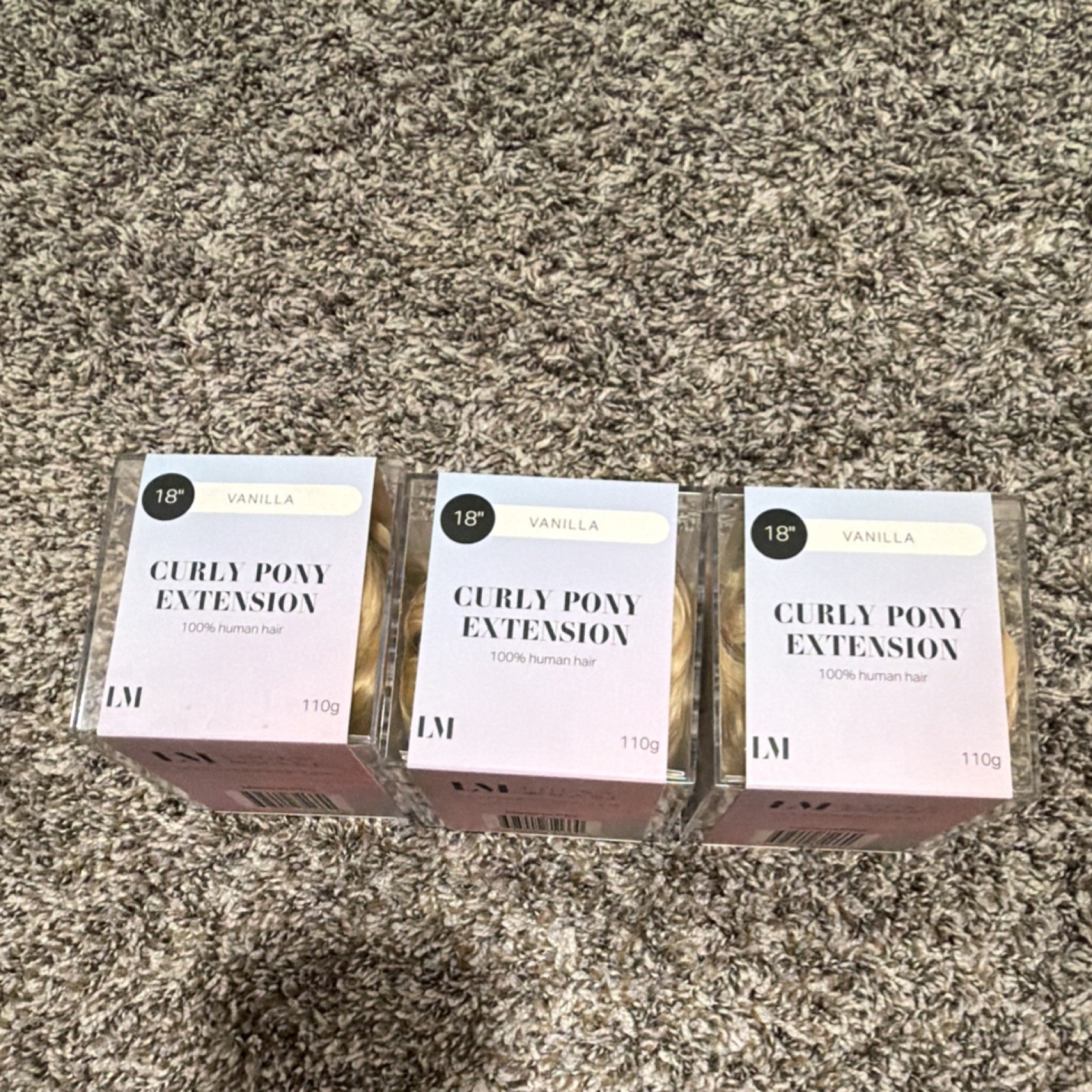 Locks & Mane 18″ Curly Human Hair Pony Extension Vanilla Shade 110g set of 3
