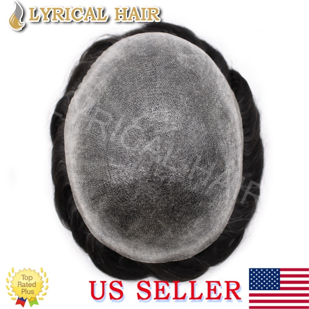 Mens Toupee Full PU Human Hair Durable Thin Skin Hair Replacement System For Men