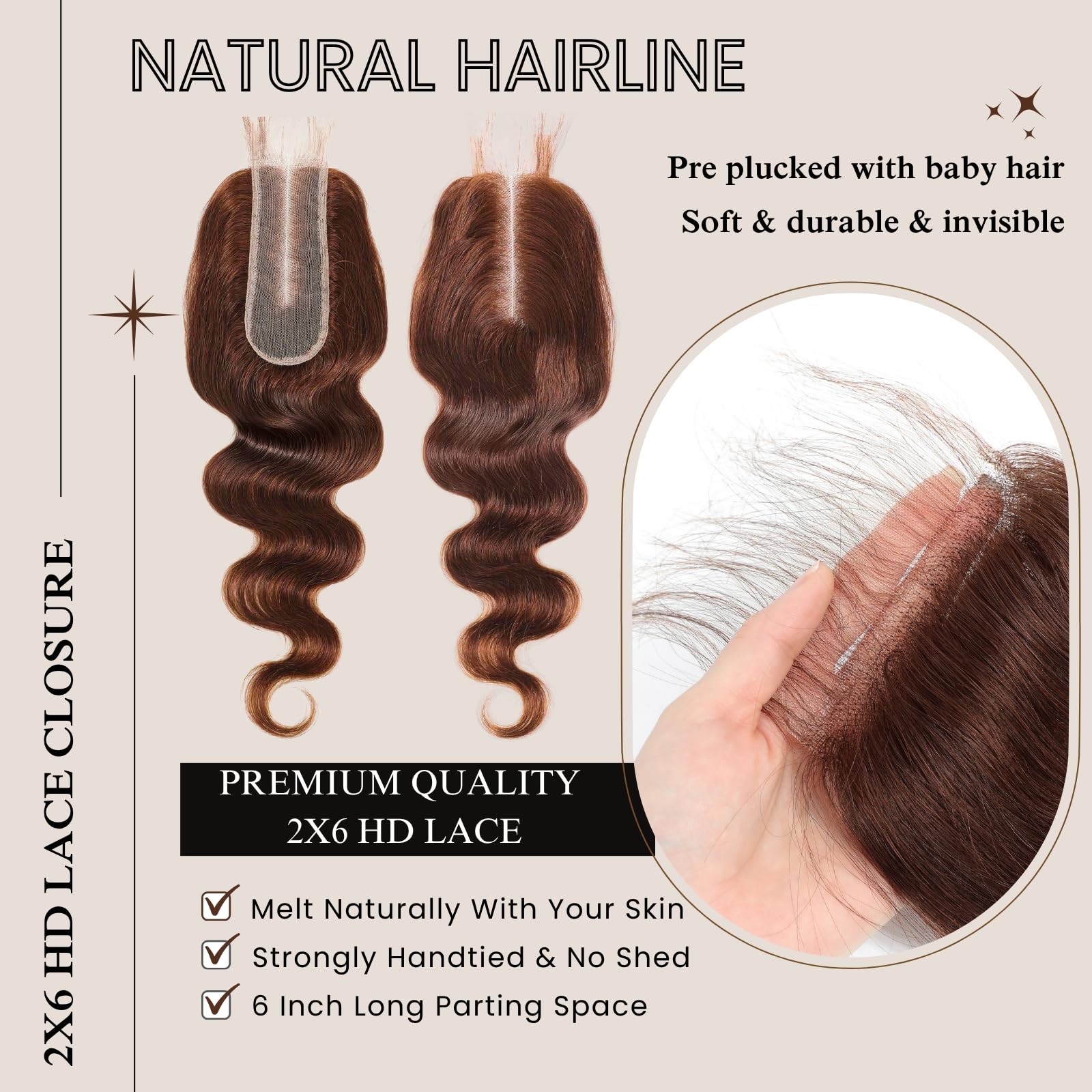 Alher 4 Chocolate Brown Bundles 2X6 Long Deep Part Closure 14 16 1814 In Dark