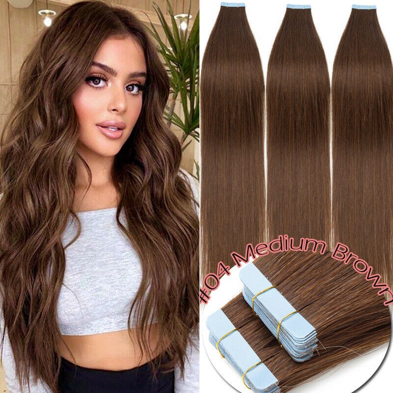 Tape In Remy Human Hair Extensions Invisible Seamless Skin Weft Thick Long 60pcs