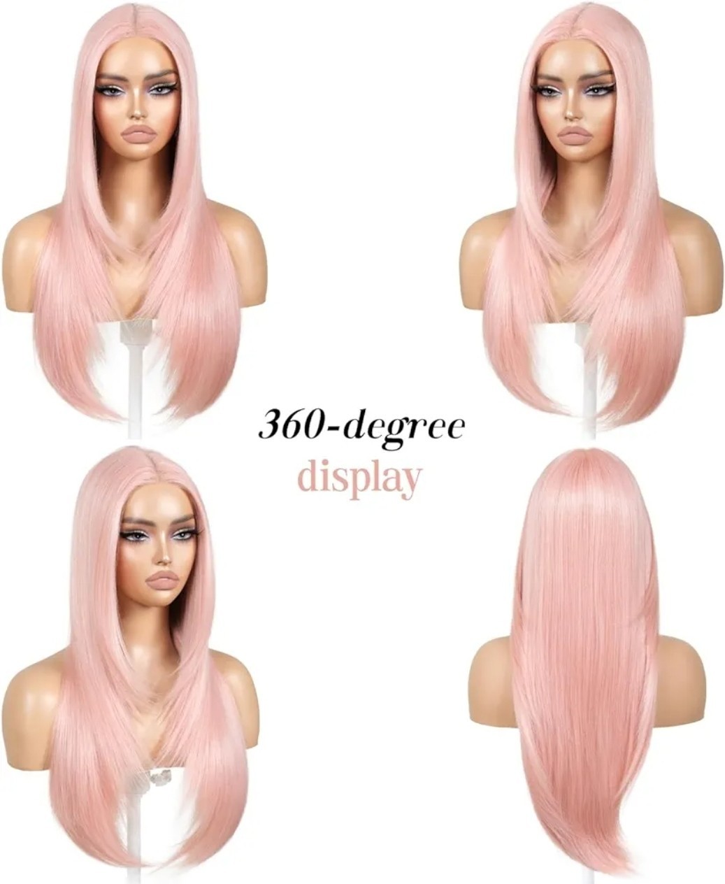 Pastel Pink HD Front Lace Human Hair Blend 26 Inch Long Straight