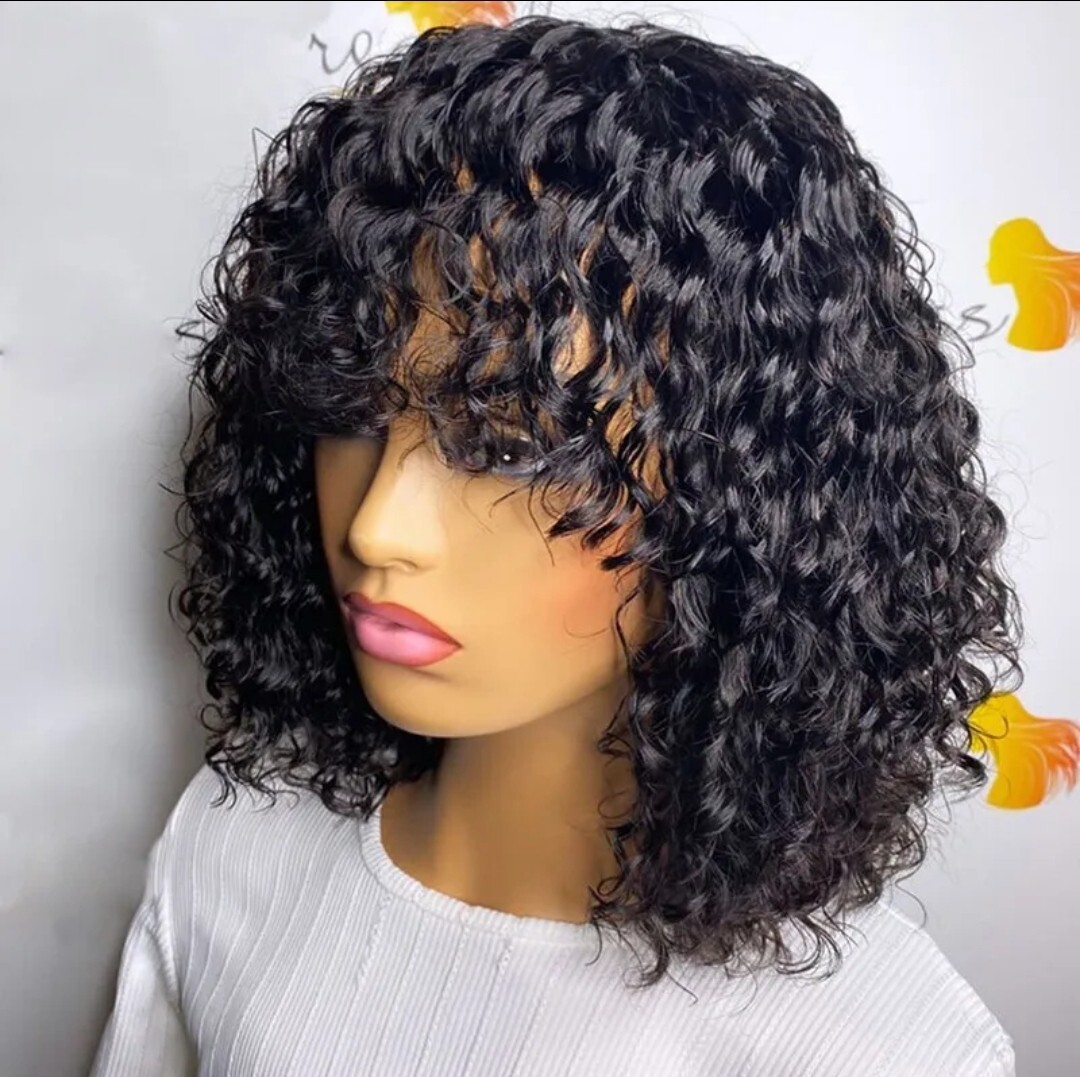 Human hair wigs Curly Bob Full Machine Made Natural Black