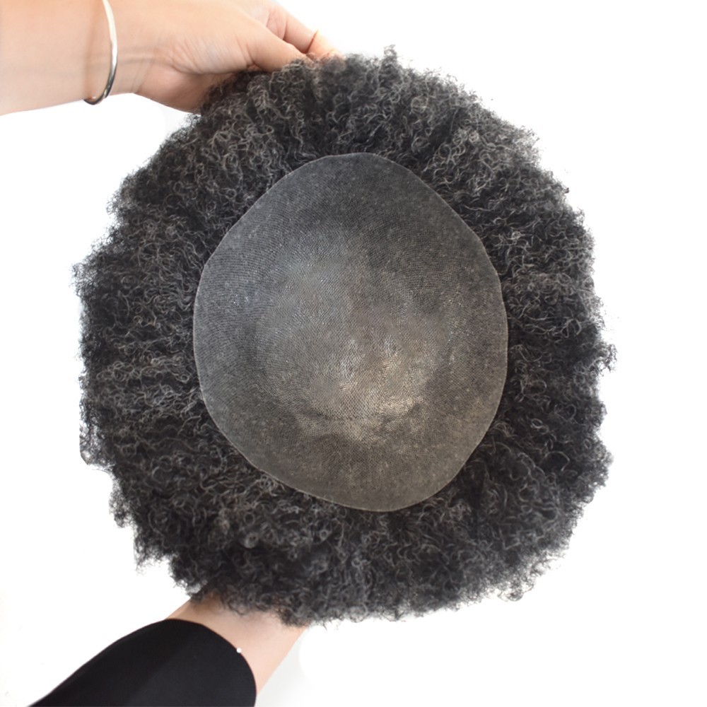 Hair Units for Black Men Full PU Thin Skin Afro Curly Toupee Hairpiece