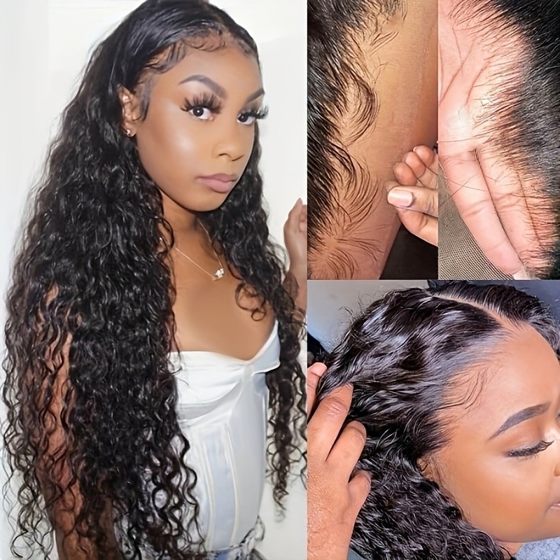 13×4 Free Part Water Wave Lace Front Wig Natural Black Hair Glueless Pre Plucked