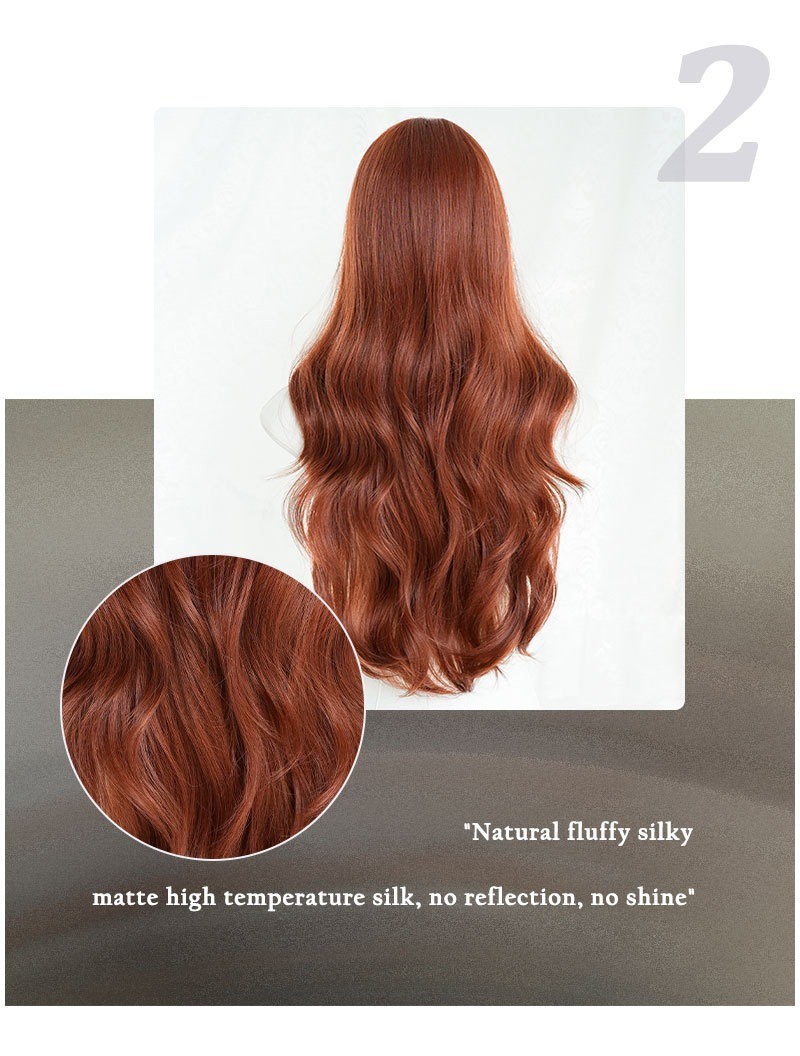 Wig with orange-red curly bangs long hair big waves fluffy texture