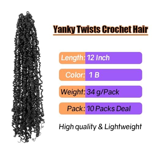 12 Inch 10 Packs Yanky Twist Crochet 12 Inch (Pack of 10) 1B(Natural Black)