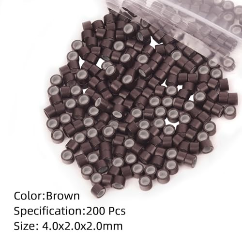 200Pcs 4mm Silicone Lined Micro Ring Beads for Hair Micro 4mm 200Pcs Brown