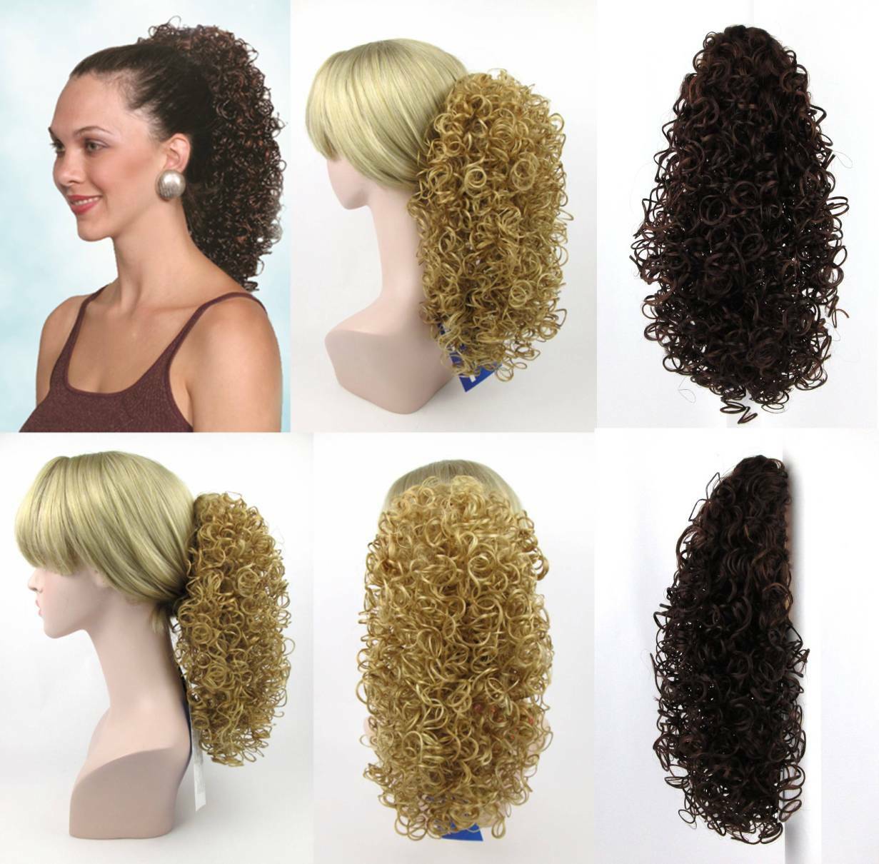 15″ LONG SPIRAL CURLS CURLY HAIR PONYTAIL HAIRPIECE CLAW CLIP WET LOOK POPPY