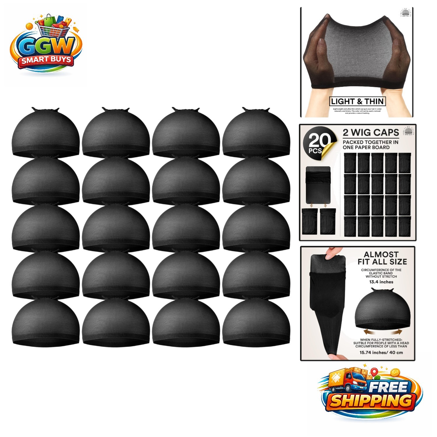 Durable Black Wig Caps Set of 20 – Elastic, Stretchy & Versatile for Daily Wear
