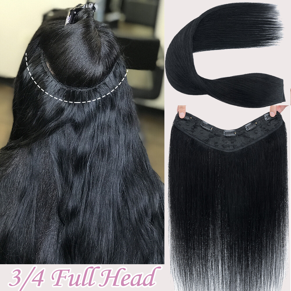 One Piece Thick Weft Clip in Real Remy Human Hair Extensions Full Head V-Shape