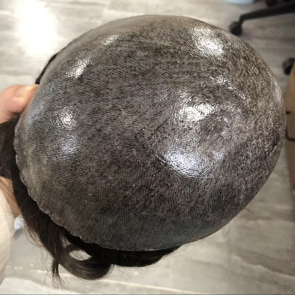 Undetectable Black Grey 1B20 Men Toupee Durable Thin Skin Male Wig Human Hair