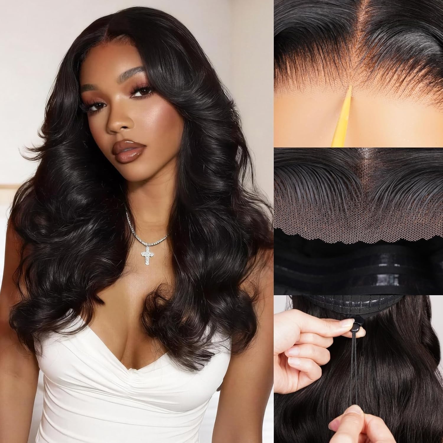 6×5 Glueless Human Hair Wig 210% Density Body Wave Pre Plucked Drawstring 20 Inc