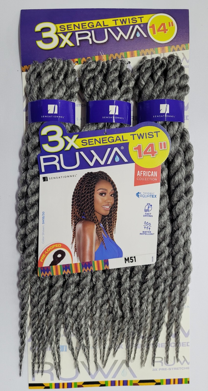 Ruwa 3x Senegal Twist 14″ #M51 Gray Mix Braid Hair Pre Stretched Looped Crochet