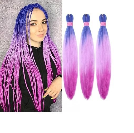 Braiding Hair 26 Inches 3 Pack Ombré Colored Braiding Hair Pre Stretched Fourth