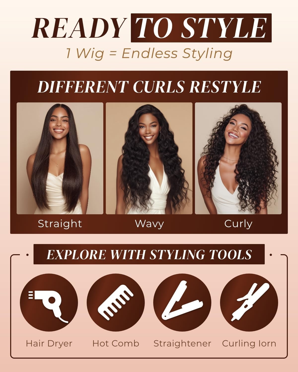 30″ Curly Wave Lace Front Wig – 230% Density, Pre-Plucked, HD Lace Closure for B