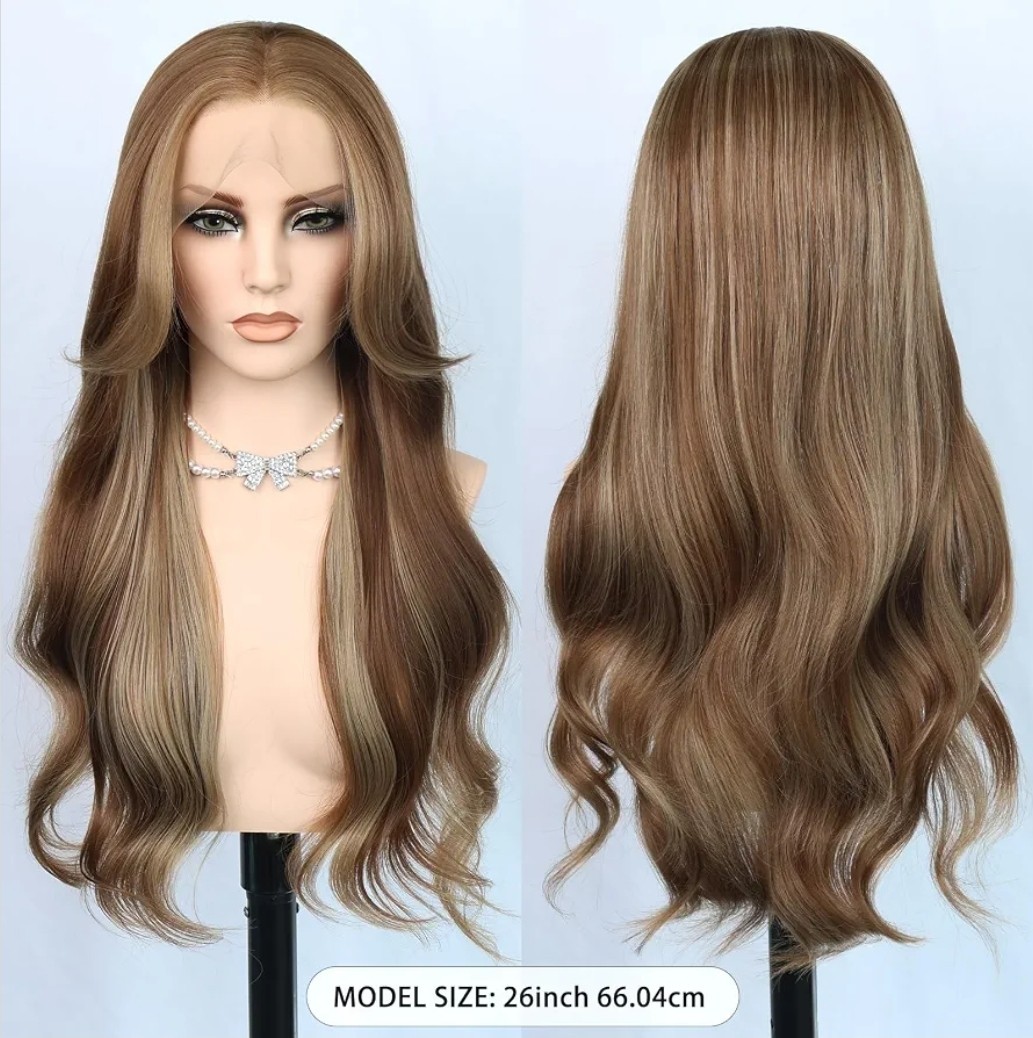HD Lace Front Wig Human Hair Blend Highlights Straight Honey BROWN Blonde