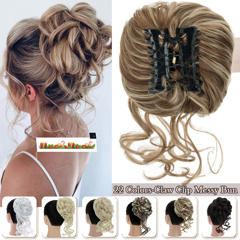 Real THICK Curly Hair Messy Bun Chignon Claw Clip Ponytail Scrunchie Extensions