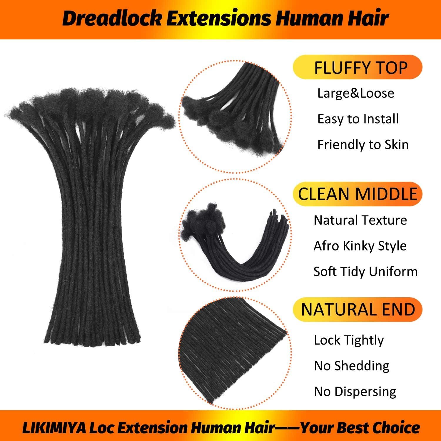 Likimiya Loc Extensions Human Hair 30 Strands 0.4 Cm 6 Inch Dreadlock