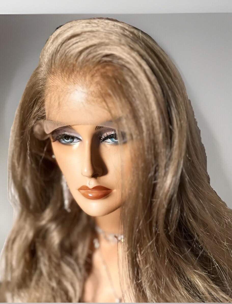 STUNNING! 28” NEW NATURAL LIGHT BROWN W/HIGHLIGHTS,WHOLE LACE TOP, FREE PART WIG