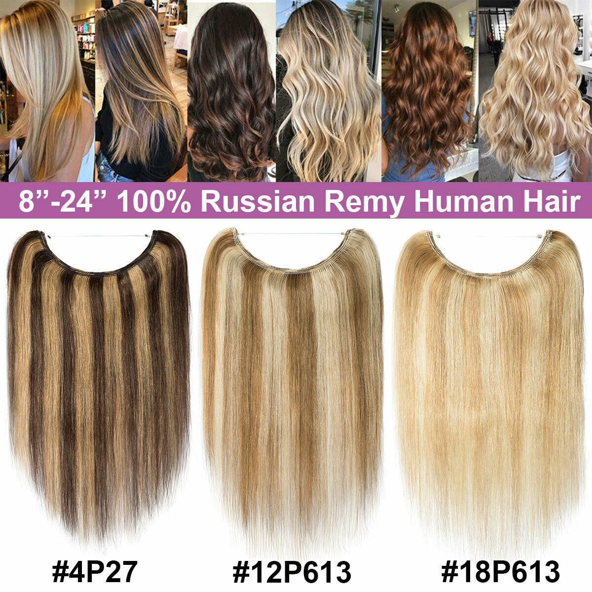 Russian AAAA+ Thick Wire In Remy Human Hair Extensions Hidden Headband One Piece