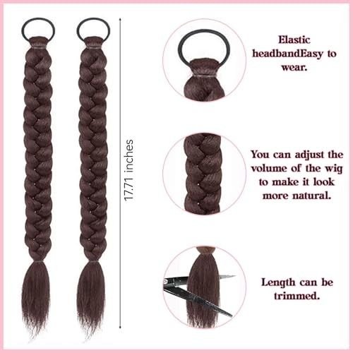 Braided Ponytail Hair Extensions Clip-In 2-Pack | 17 Inch Synthetic Dark Brown