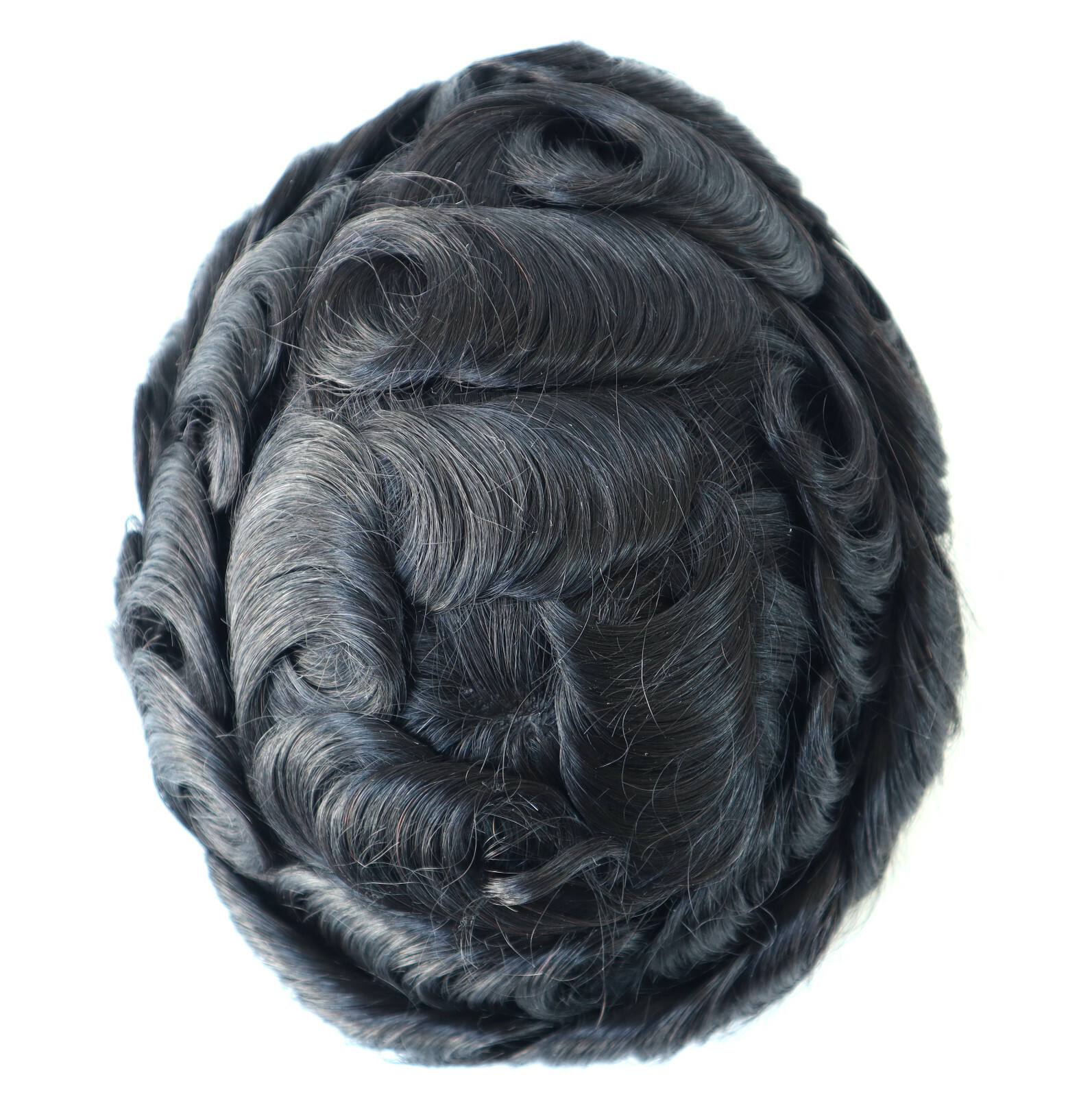 Mens Human Hair Scalloped Front Toupee Hair Replacement Poly Skin Hairpieces #1C