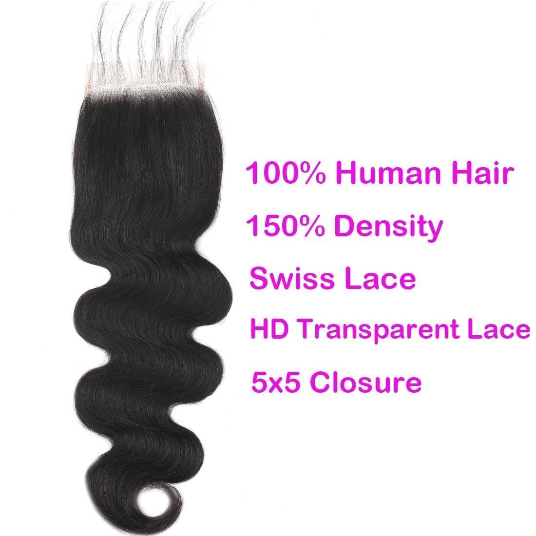 5×5 Transparent HD Lace Closure Body Wave Human Hair Lace Closure Invisible 1…