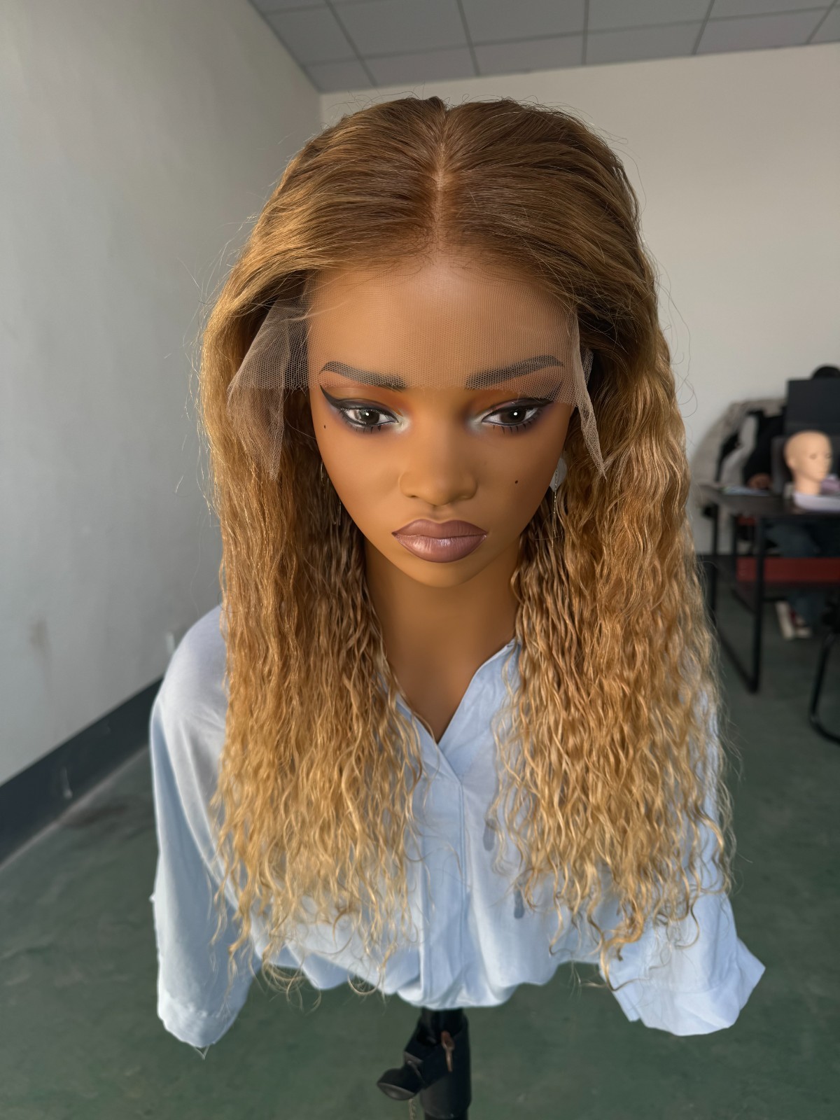 6*9 18in 180% deep wave hd ombre color wig 180% density 100% raw Human Hair
