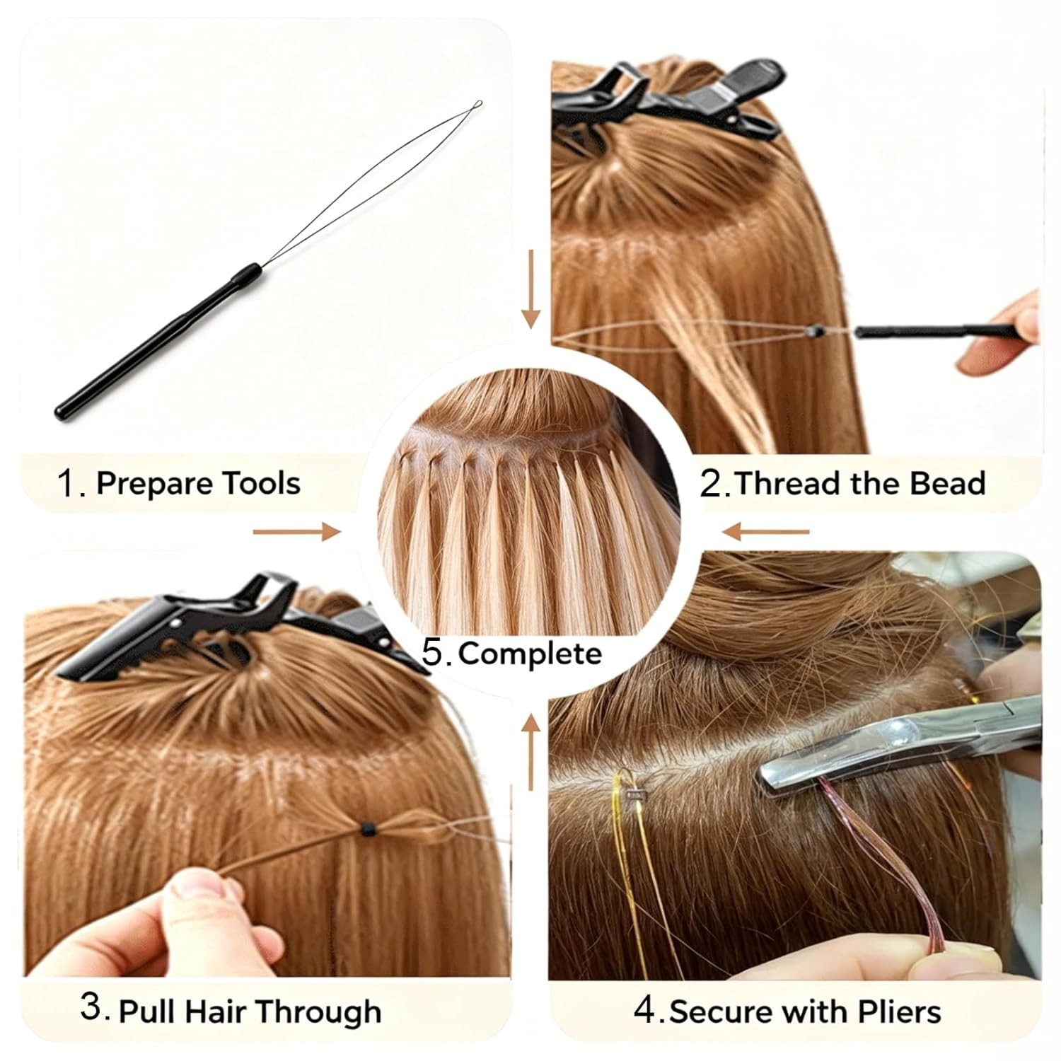 Hair Extension Loop Threader, 10 Pc Dual-Color Pulling Needle Set,