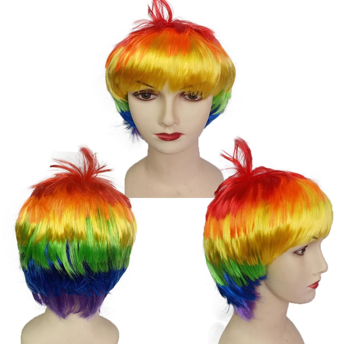 Rainbow LGBT Pride Day Synthetic Layered Short Straight Hair Wigs with Bangs …