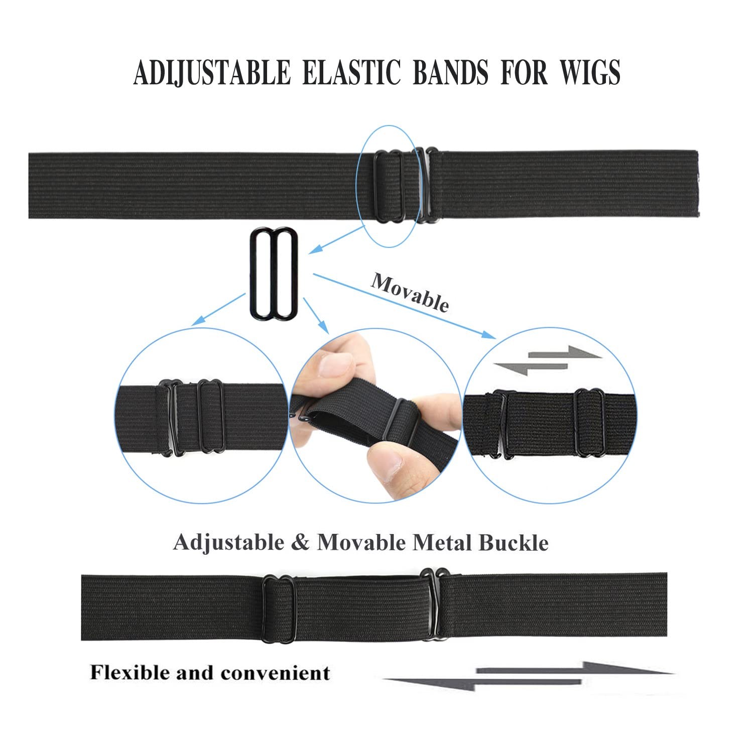 20 PCS Black Adjustable Elastic Band For Wigs，Adjustable Straps For Wigs And …
