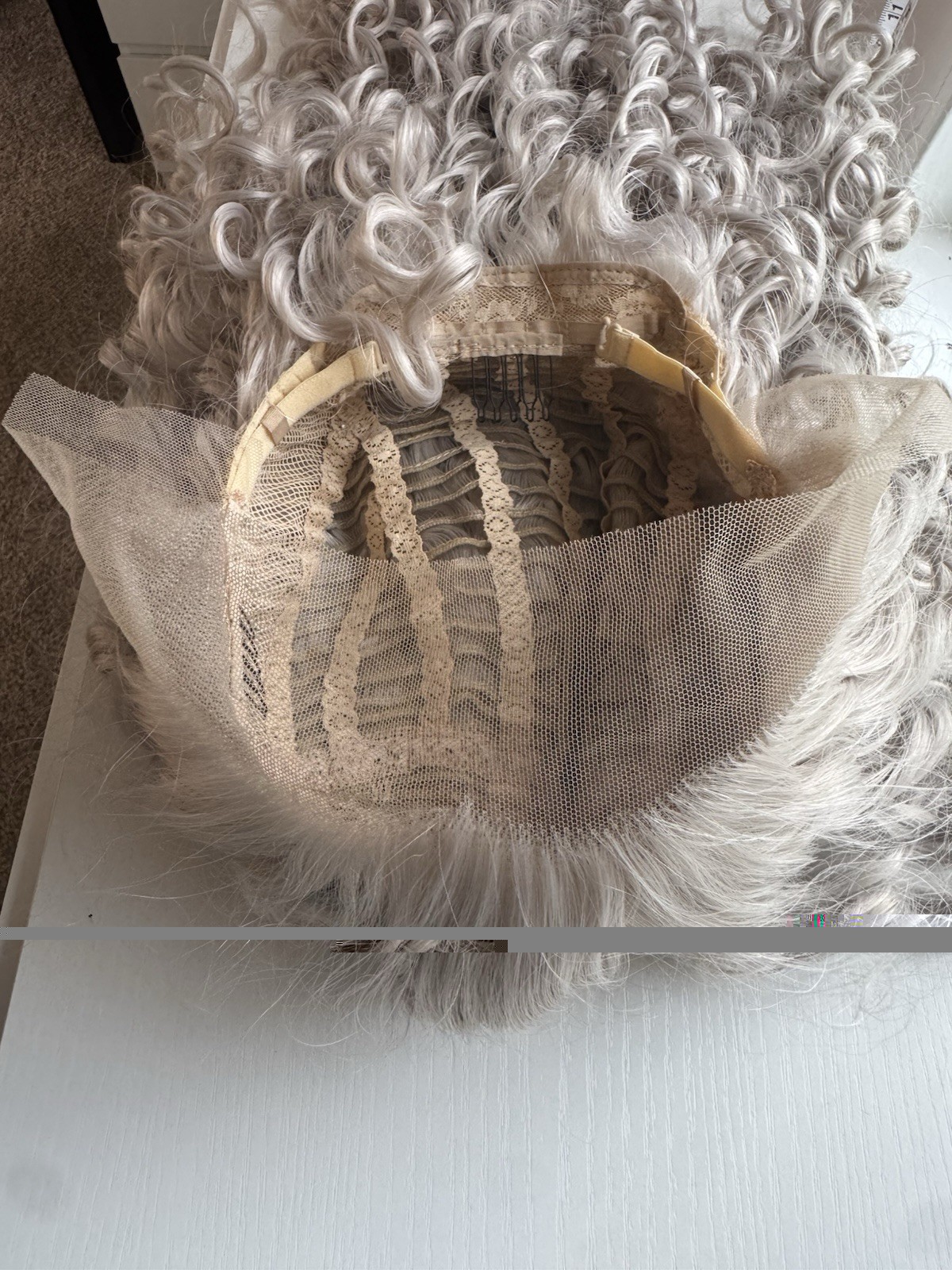 Lace Front Long Curly Gray/Silver Synthetic Wig Adjustable Strap Free-Part