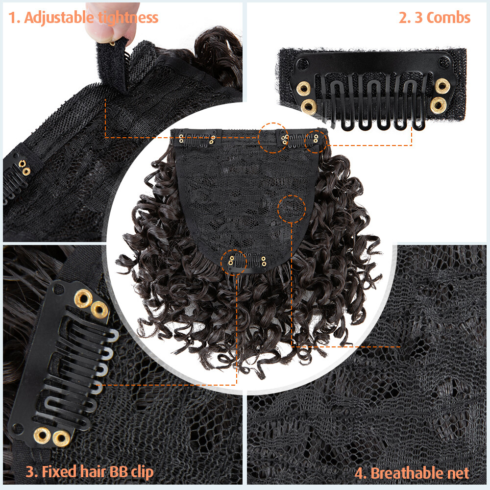 Afro Kinky Curly As Human Hair Clip In Short Ponytail Bun + Bangs Black Women US