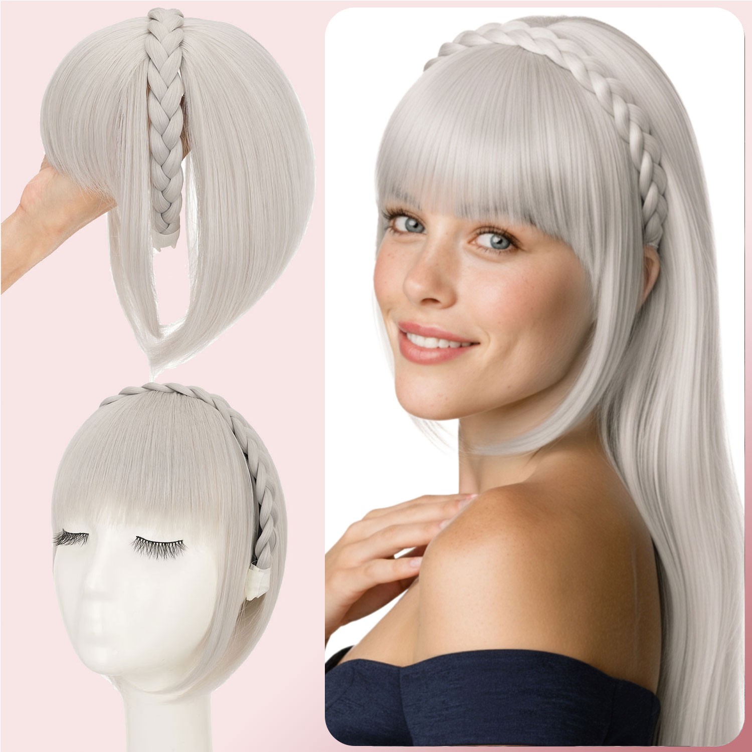 Thick Neat Bangs Toupee for Women Natural Headband with Bangs,Synthetic Hair Wig