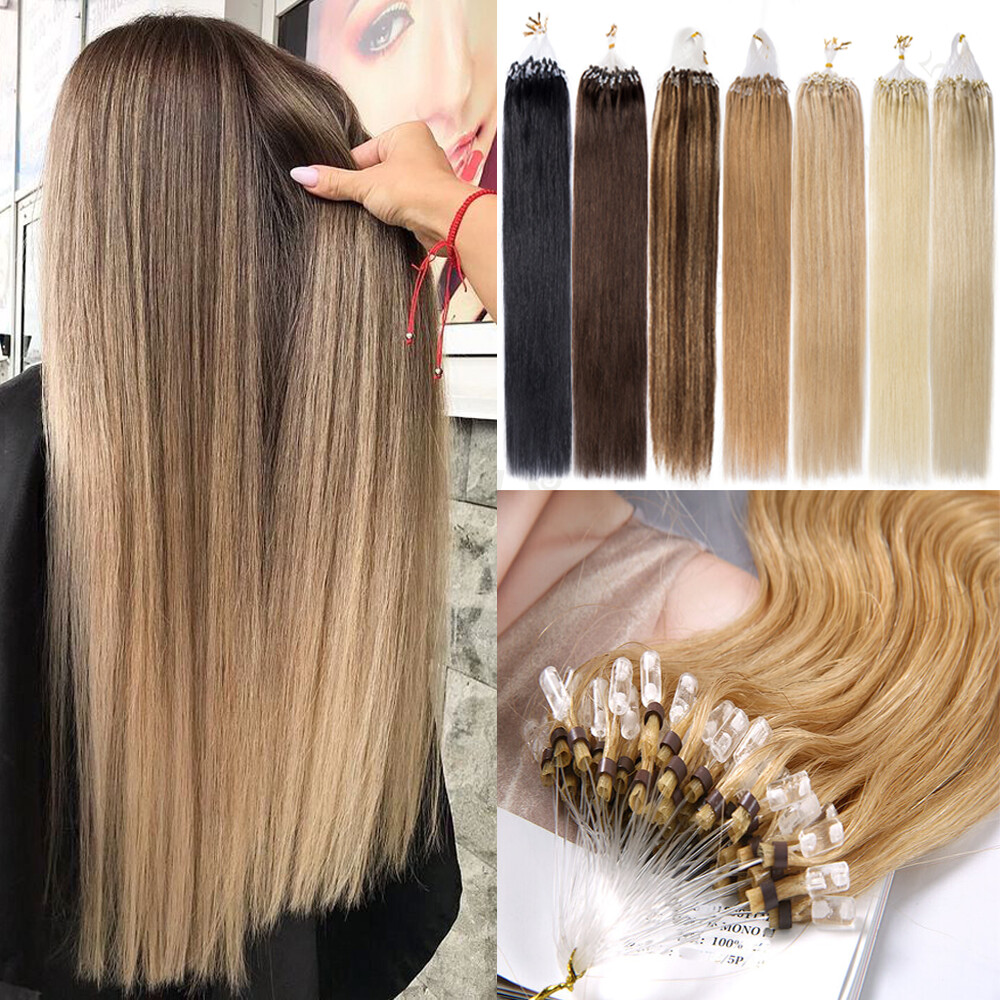 AAA+ 1g THICK Micro Ring Loop Tip Beads Remy 100% Human Hair Extensions Black US