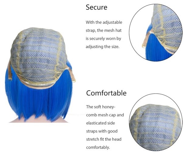 Rose bud Blue Bob Wig with Fringe 12 Inch Short Straight Costume Wigs for Women